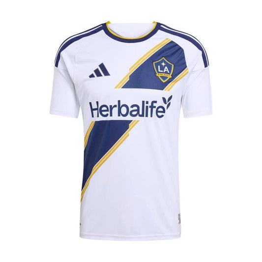 Men's LA Galaxy home replica jersey in white with navy/yellow trim and Herbalife logo