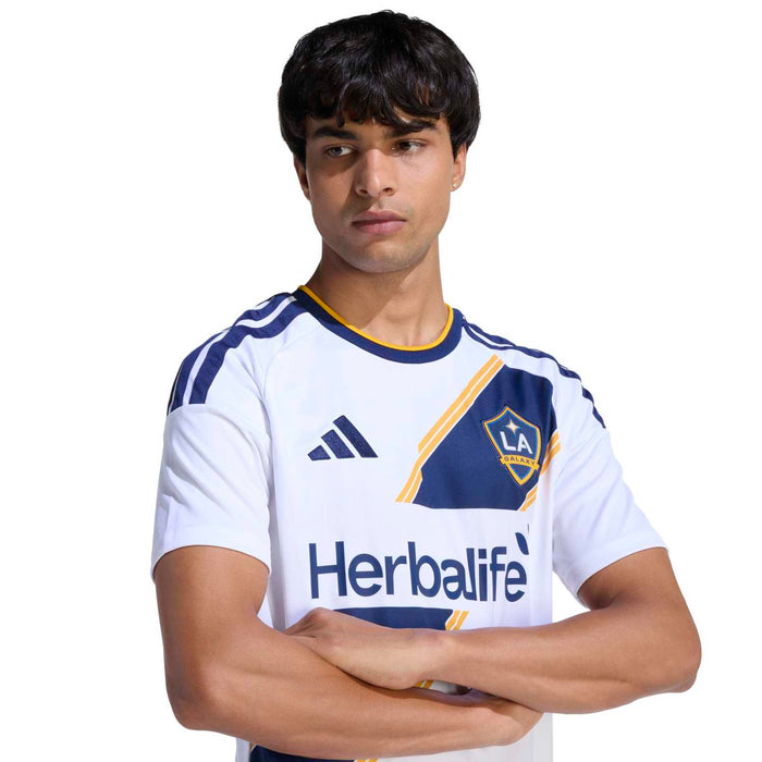 Men's LA Galaxy replica home jersey, white with LA crest, Herbalife sponsor, and adidas logo