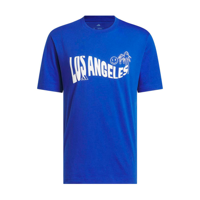 Men's royal blue graphic T-shirt with 'Los Angeles' front print and palm logo