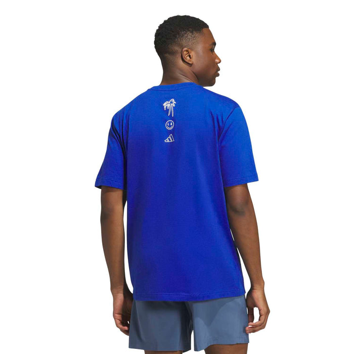 Men's royal blue tee back view with palm tree and LA emblem