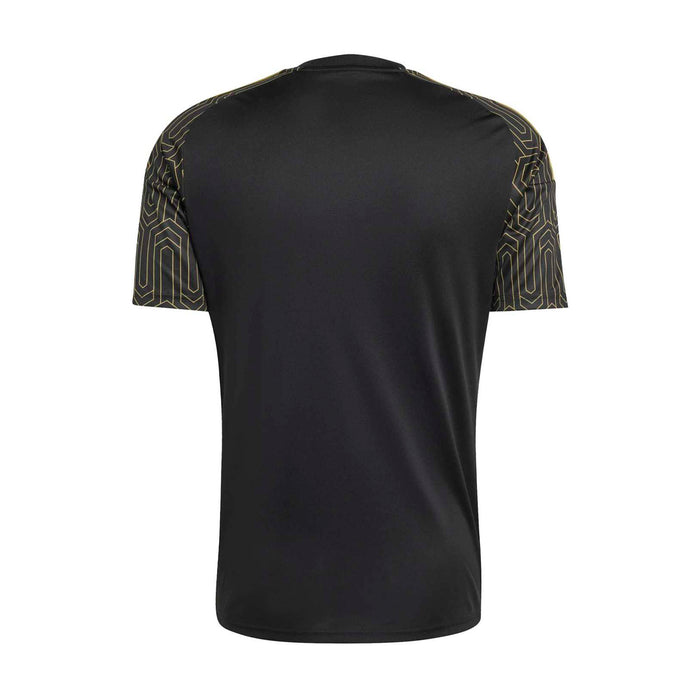 Black replica home soccer jersey back with gold geometric shoulder panels