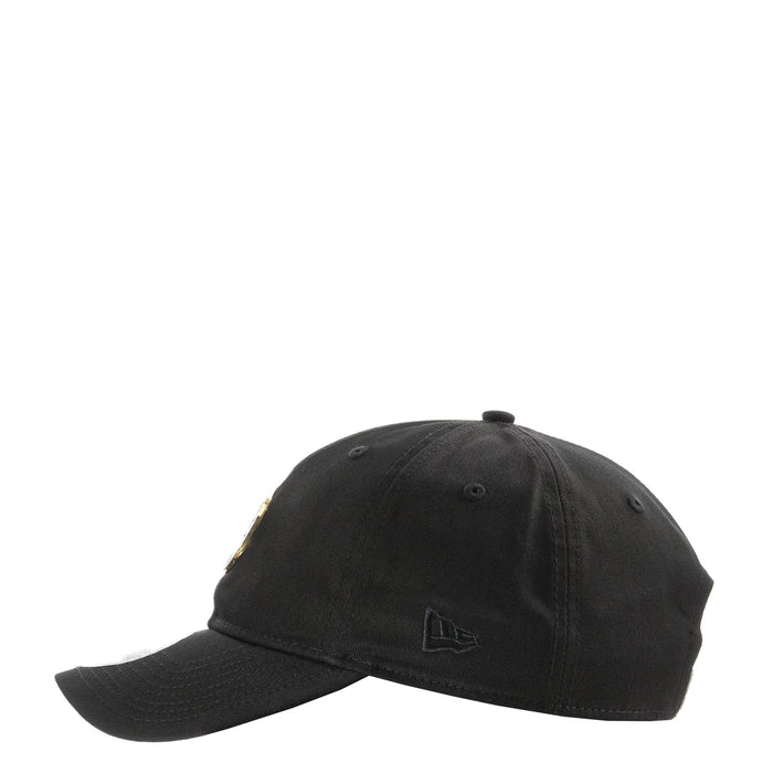 Black baseball cap with small New Era logo on the front panel