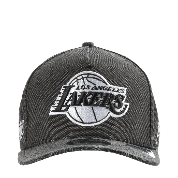 Washed black denim Lakers baseball cap with white embroidered logo