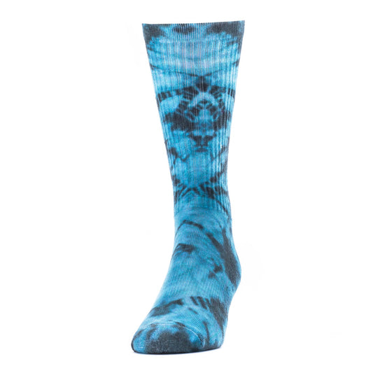 Tonal blue crew sock with abstract print