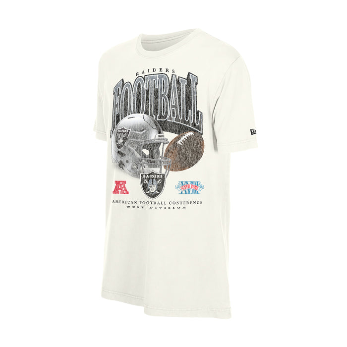 Off-white washed men’s T-shirt with Raiders football graphic on chest
