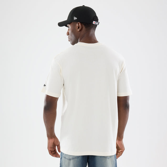 Off-white washed men’s T-shirt back view with crew neck and short sleeves
