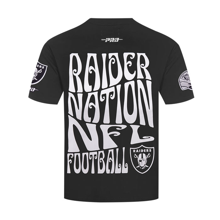 Men's black Raiders wave T-shirt with large back Raiders Nation football graphic
