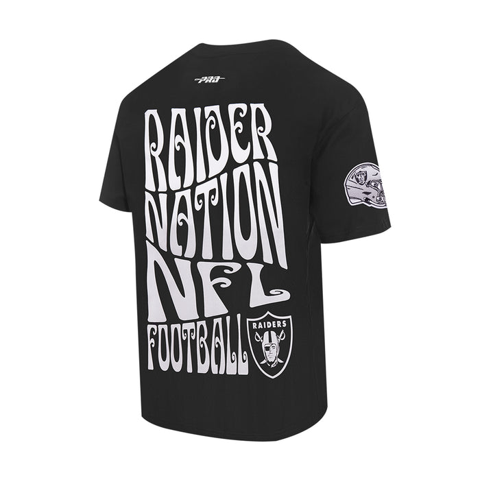 Men's black Raiders wave T-shirt with large back graphic and Raiders side shield