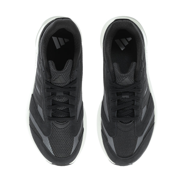 Black lace-up sneaker with textured upper and visible D-shaped eyelets