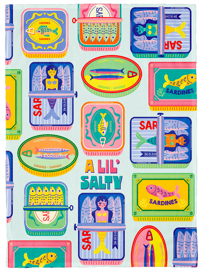 CUTE COLOURFUL DISH KITCHEN TOWEL MERMAID SARDINE CAN UPTOWN SOX