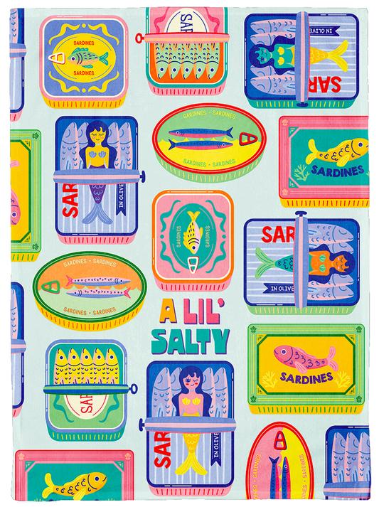 CUTE COLOURFUL DISH KITCHEN TOWEL MERMAID SARDINE CAN UPTOWN SOX