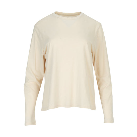 Women's long-sleeve layering tee, parchment, crew neck, long sleeves