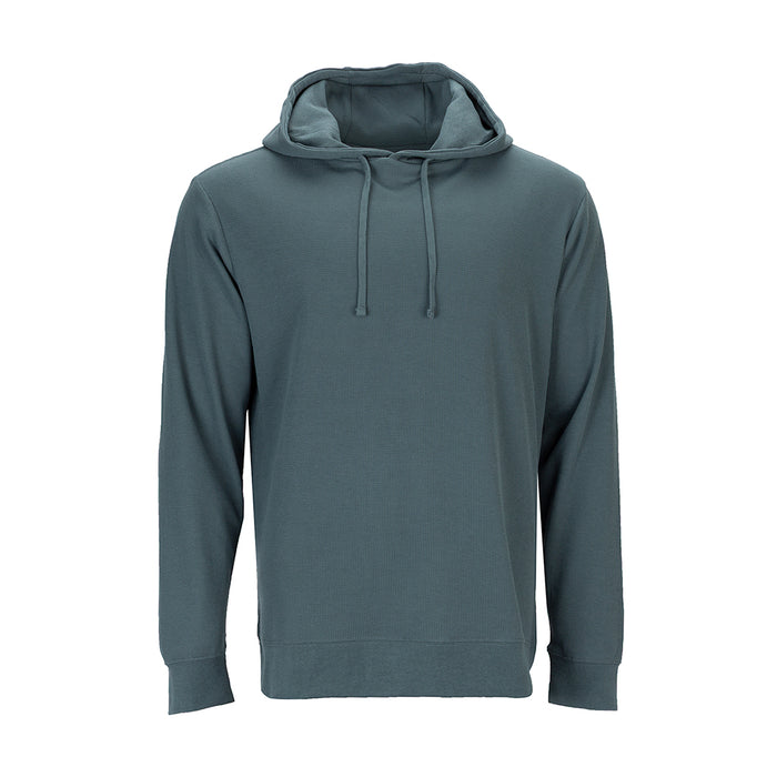Mens long sleeve thermal hoody, dark blue-gray with hood and drawstring