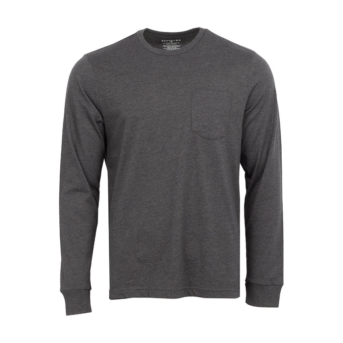 Charcoal grey long-sleeve work shirt with crew neck and chest pocket