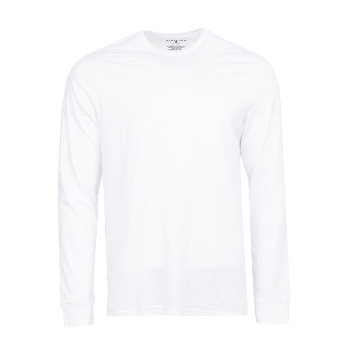 White men’s long-sleeve work shirt with crew neck and straight hem
