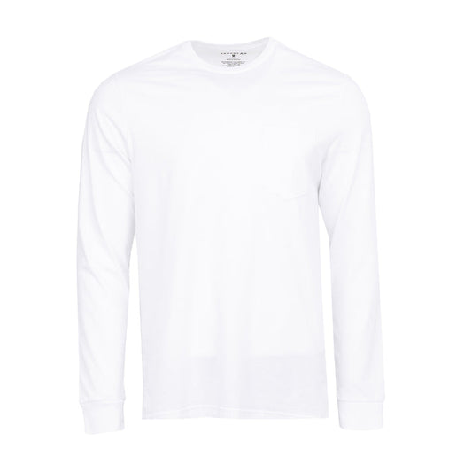 White men’s long-sleeve work shirt with crew neck and straight hem