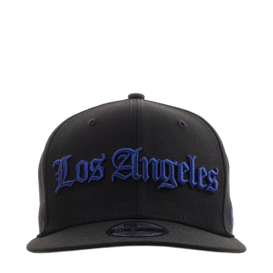 Black baseball cap with blue Los Angeles embroidery