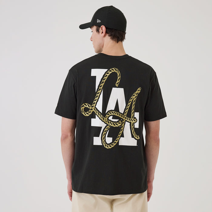 Men's black T-shirt with large back LA monogram and rope graphic