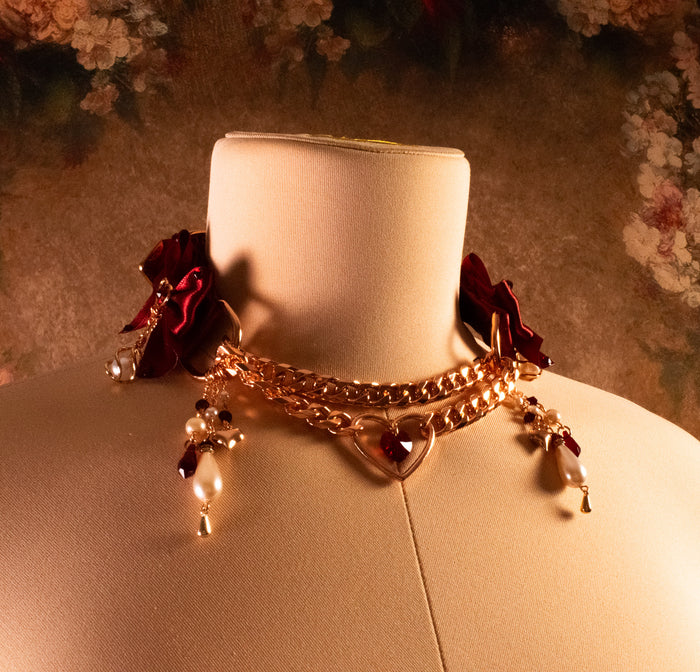 "Lover’s Coronation" - Red & Rose Gold Luxury Martingale Collar