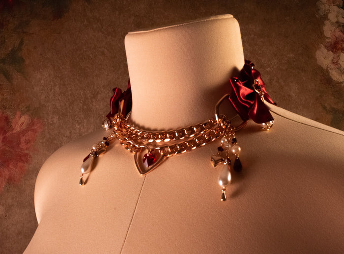 "Lover’s Coronation" - Red & Rose Gold Luxury Martingale Collar