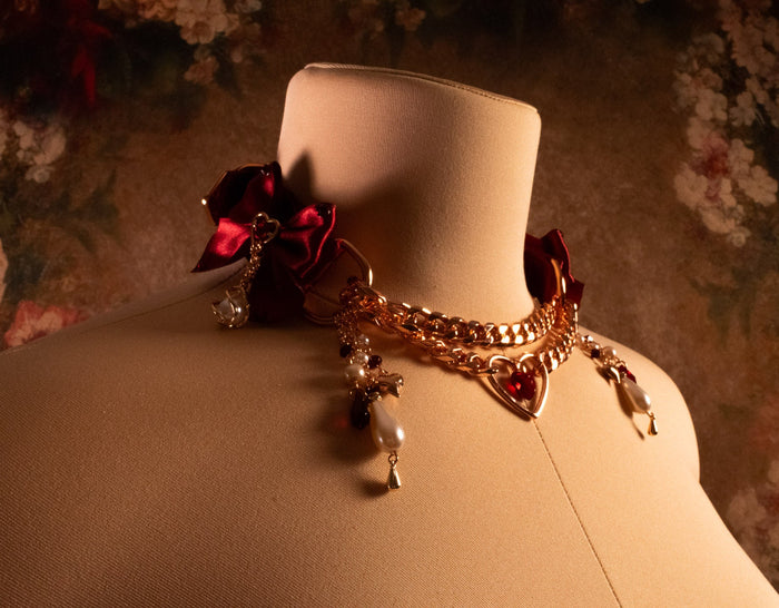 "Lover’s Coronation" - Red & Rose Gold Luxury Martingale Collar
