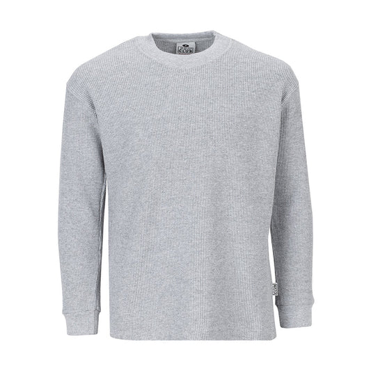 Youth heather gray thermal long-sleeve shirt, crew neck
