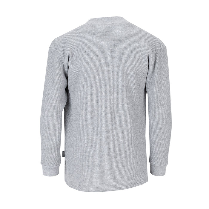 Youth heather gray thermal long-sleeve shirt, crew neck back view