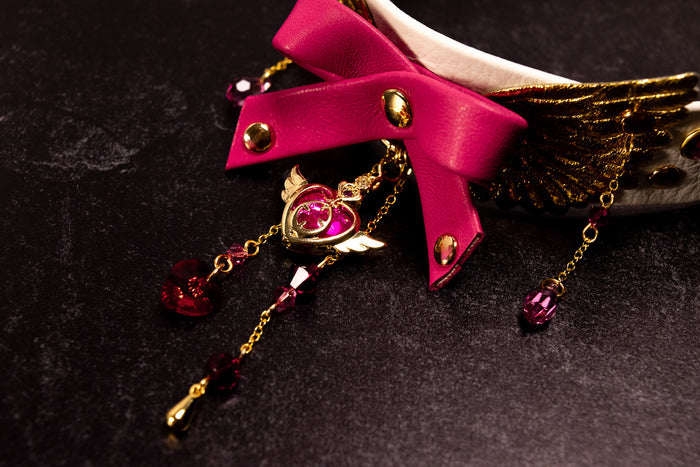"Lunar Love" - 12" - 15" White Leather & Gold Collar _ LIMITED _