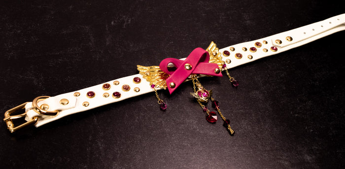 "Lunar Love" - 12" - 15" White Leather & Gold Collar _ LIMITED _