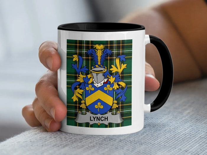 Lynch Irish family crest black accent mug