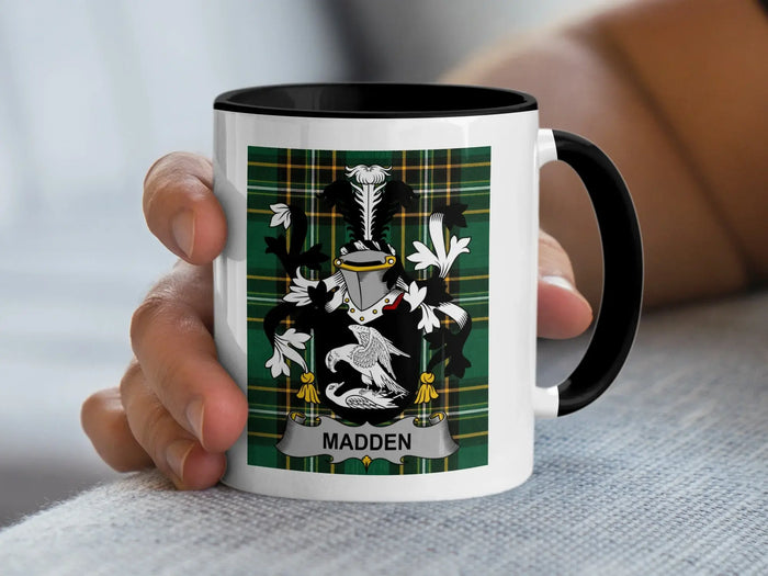 Madden Irish family crest black accent mug