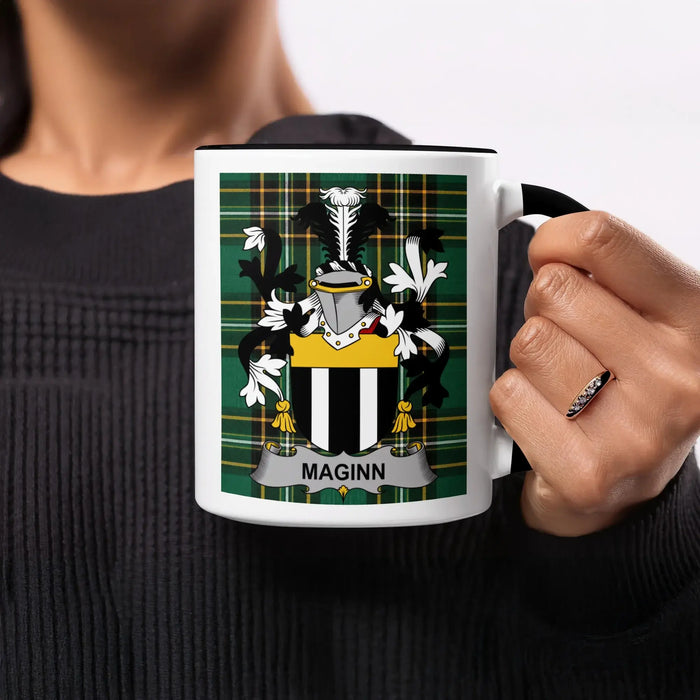 Maginn Irish heritage mug with black handle and interior