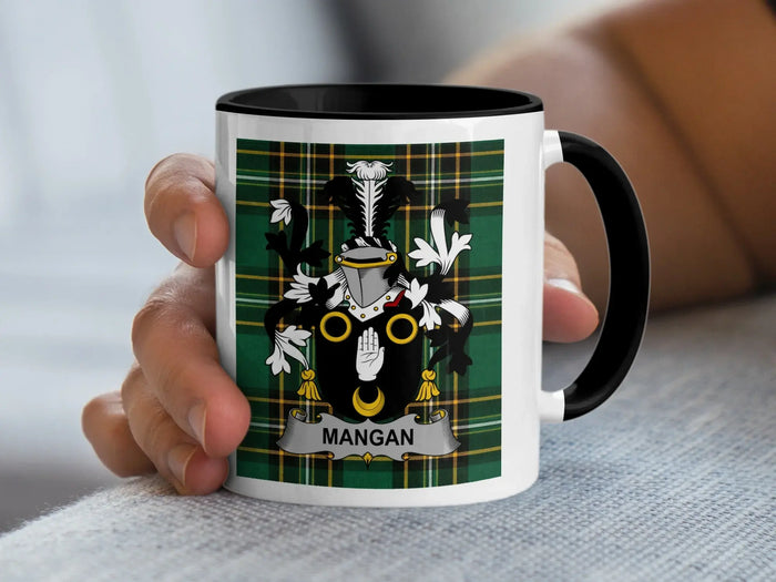 Mangan Irish family crest black accent mug