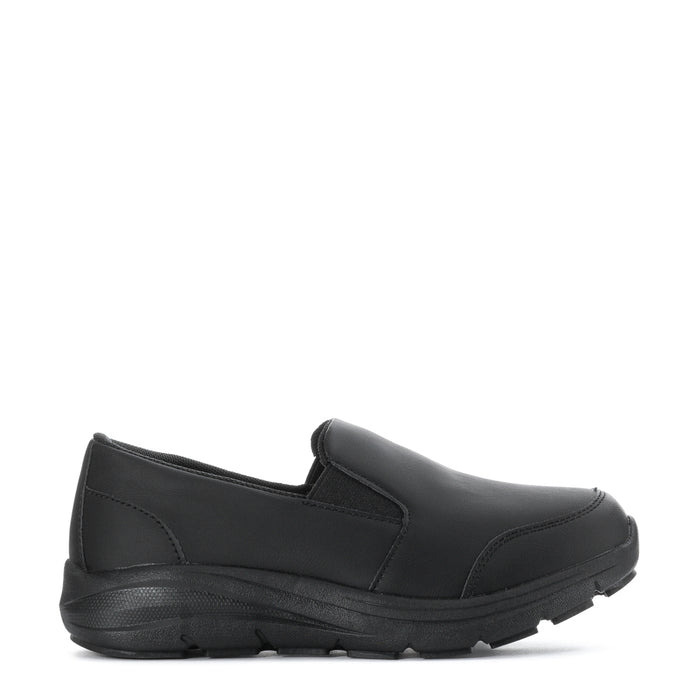 Women's black slip-on loafer with wide opening and cushioned sole