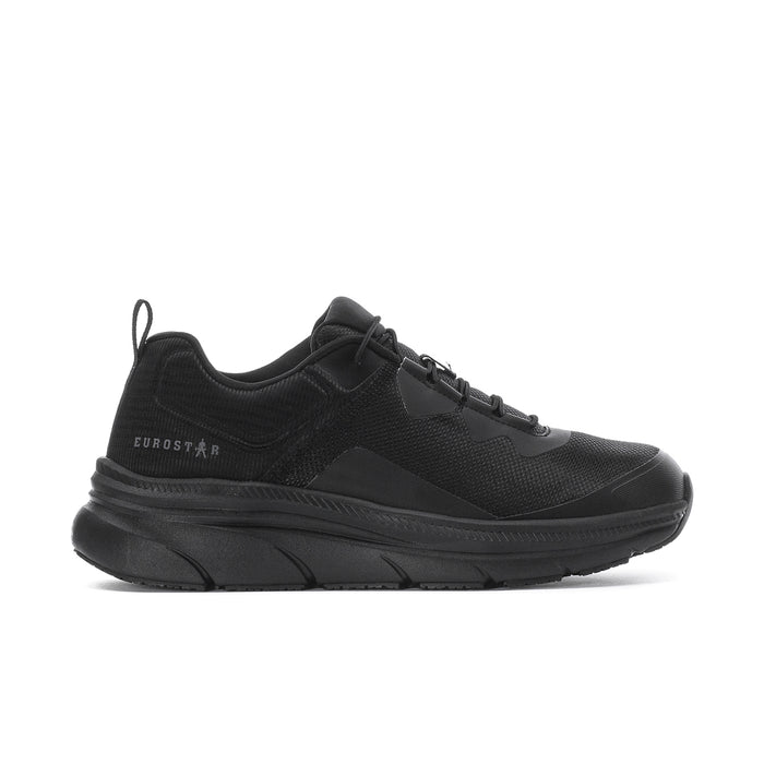 Men's black lace-up sneakers with padded collar and thick rubber sole