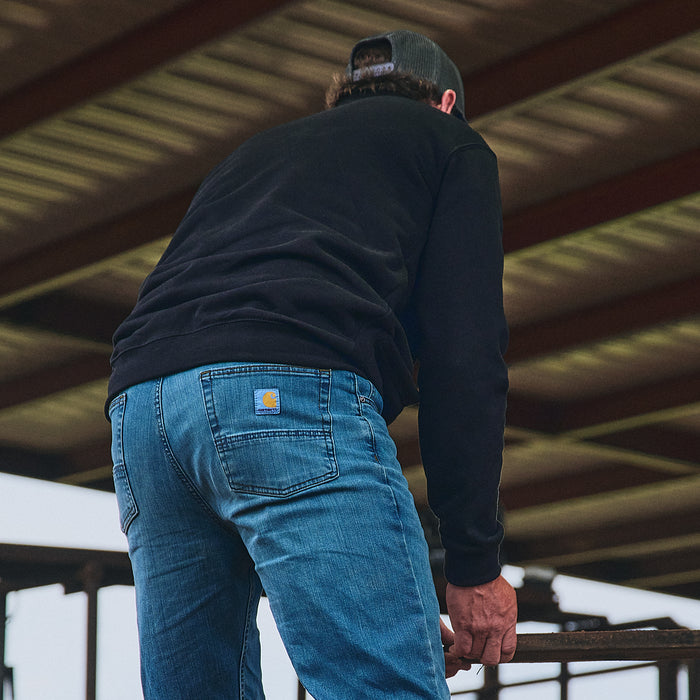 Black quarter-zip sweatshirt, back view with kangaroo pocket and logo patch