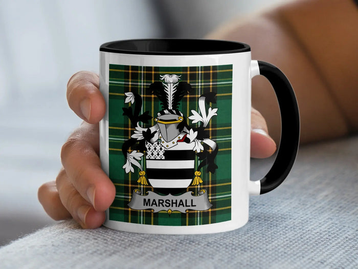 Marshall Irish family crest black accent mug