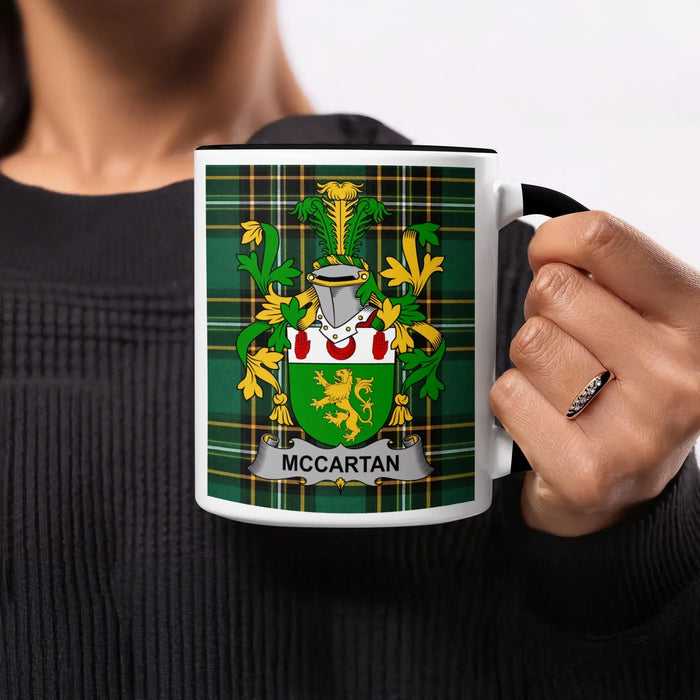 McCartan Irish heritage mug with black handle and interior