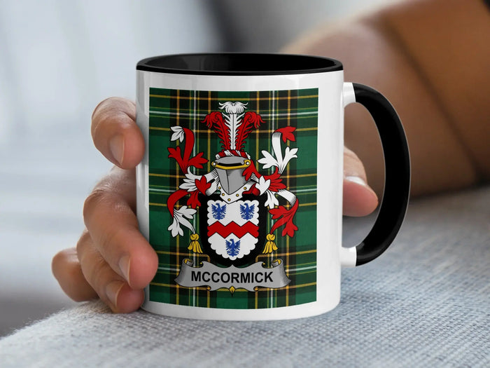 McCormick Irish family crest black accent mug