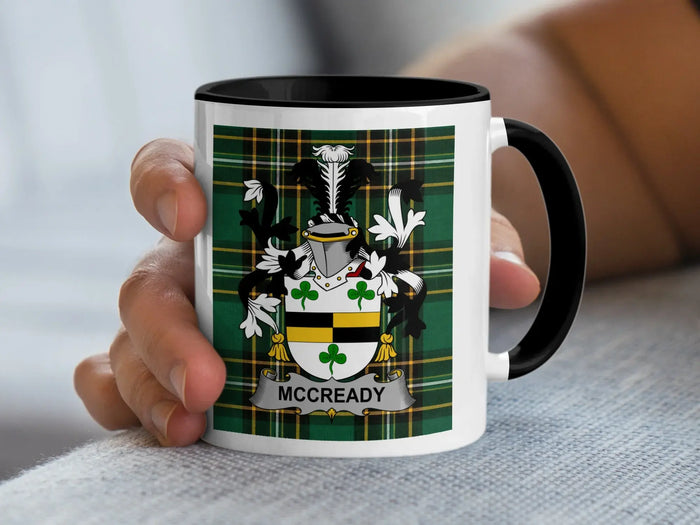 McCready Irish family crest black accent mug