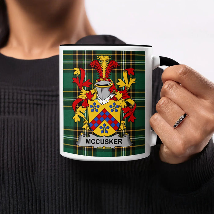 McCusker Irish heritage mug with black handle and interior