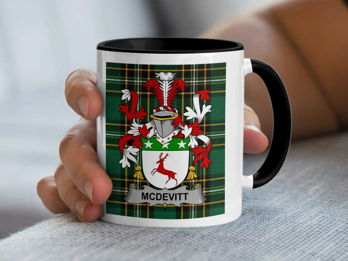 McDevitt Irish family crest black accent mug