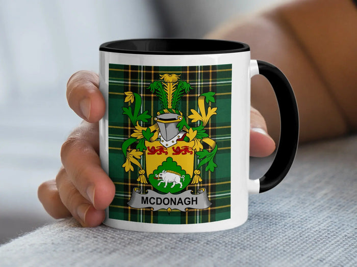 McDonagh Irish family crest black accent mug
