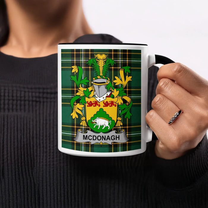 McDonagh Irish heritage mug with black handle and interior
