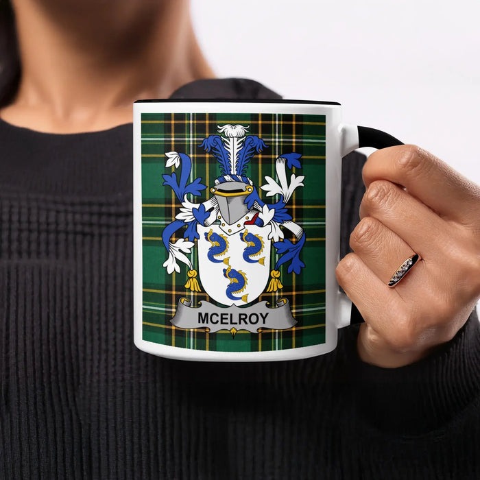 McElroy Irish heritage mug with black handle and interior