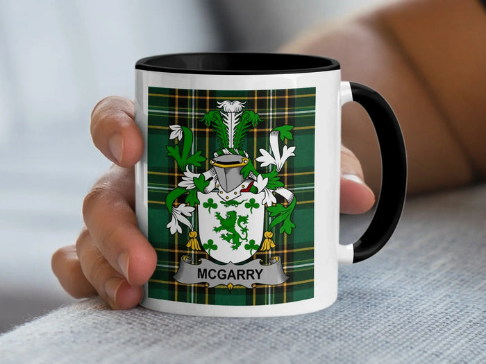 McGarry Irish family crest black accent mug