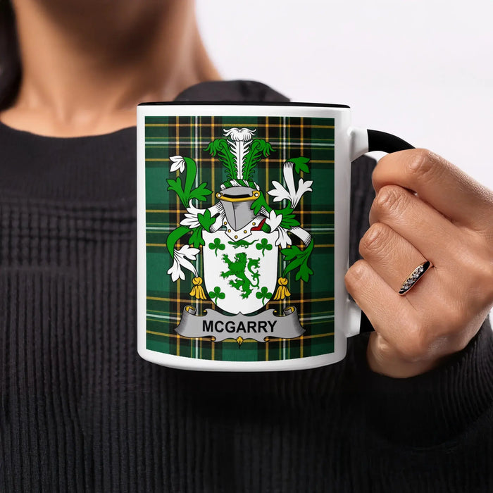 McGarry Irish heritage mug with black handle and interior