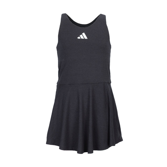 Youth heather black flounce dress, sleeveless scoop neck, Adidas logo