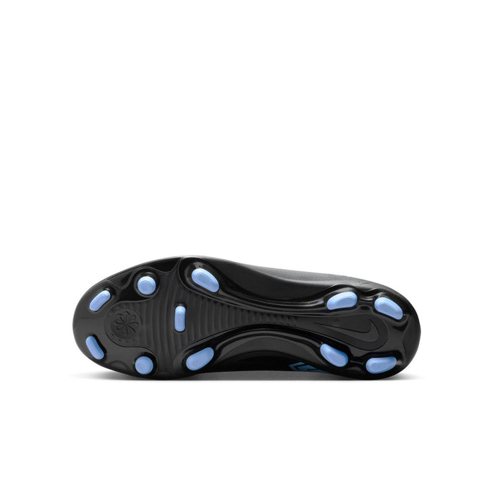 Youth soccer cleat outsole with blue-tipped studs for FG/MG traction