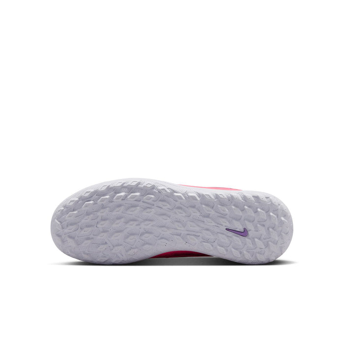 Youth light-gray rubber turf outsole with purple logo and molded traction studs
